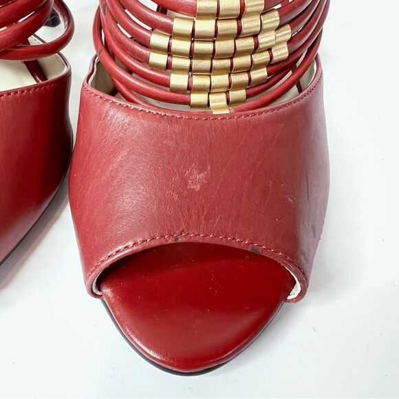 Ted Baker Red Gold Leather Peep Toe Pump - Picture 7 of 10